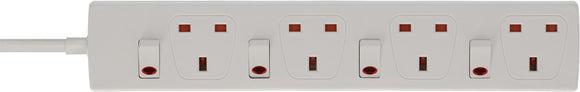 EXTENSION SOCKET UK 4 WAY + SW 2M WHITE