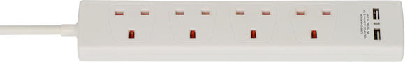 EXTENSION SOCKET UK 4WAY + 2 USB 2M WHITE