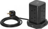 13A SOCKET TOWER 8WAY + 1USBC+2USB A 2M BLACK