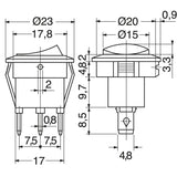 ROCKER SWITCH ROUND ON-OFF RED 6.5A 250VAC