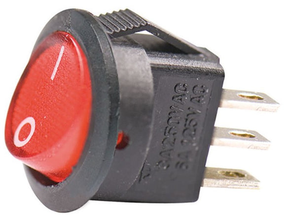 SWITCH ROCKER ROUND ON-OFF RED 12VDC 16Amp