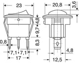 SWITCH ROCKER ROUND ON-OFF RED 12VDC 16Amp