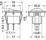 SWITCH ROCKER ROUND ON-OFF BLACK 12VDC 16 AMP