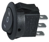 SWITCH ROCKER ROUND ON-OFF-ON BLACK 12VDC 16 Amp
