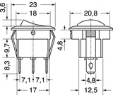 SWITCH ROCKER ROUND ON-OFF-ON BLACK 12VDC 16 Amp