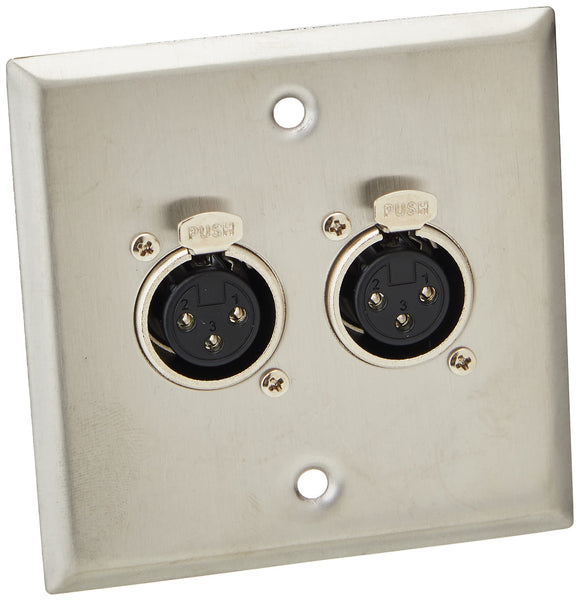 WALL PLATE 2 x XLR SOCKETS STAINLESS STEEL