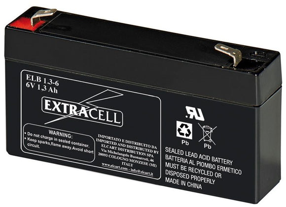 BATTERY LEAD ACID 6V 1.3AH EXTRACELL L98xW25xH54MM