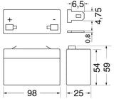 BATTERY LEAD ACID 6V 1.3A EXTRACELL L98xW25xH54MM