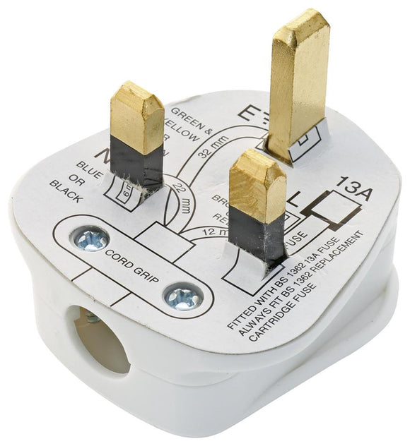 PLUG 3 PIN REWIREABLE FUSED 13AMP WHITE