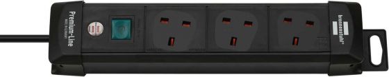 EXTENSION SOCKET UK 3 WAY 3M BLACK PREMIUM LINE