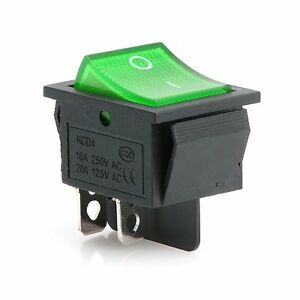 SWITCH ROCKER ON-OFF 16A 250V GREEN