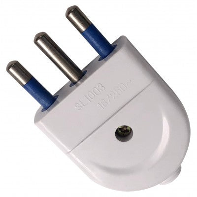 PLUG 3 PIN UNFUSED ITALY 10A 250V AC WHITE
