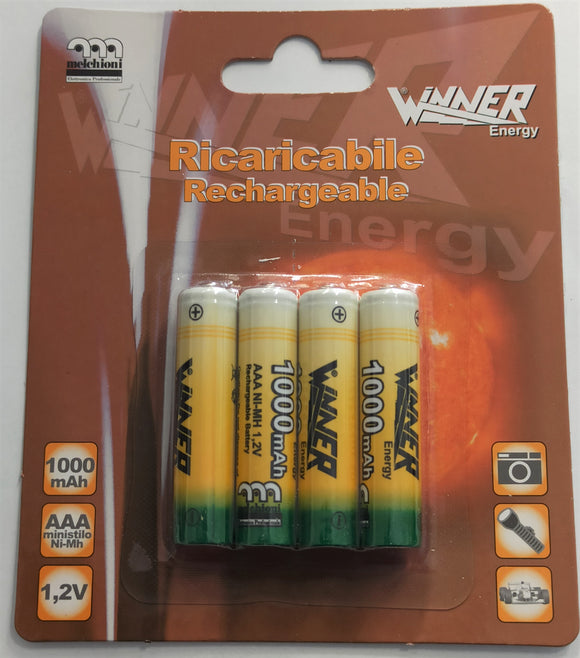 BATTERY WINNER RECHARGEABLE AAA 1.2V 1AMP NiMH x 4