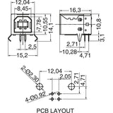 USB SOCKET B TYPE PCB 90°