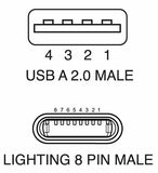 LEAD USB A PLUG-APPLE 8 PIN LIGHTING PLUG 1M WHITE