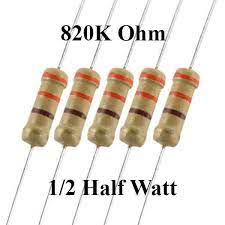 RESISTOR  0.5W 820K OHM METALFILM