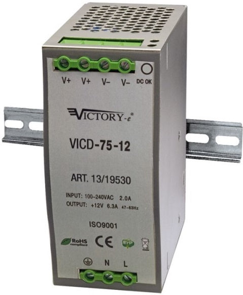 POWER SUPPLY SWITCH MODE 12V 6.3A DC DIN RAIL